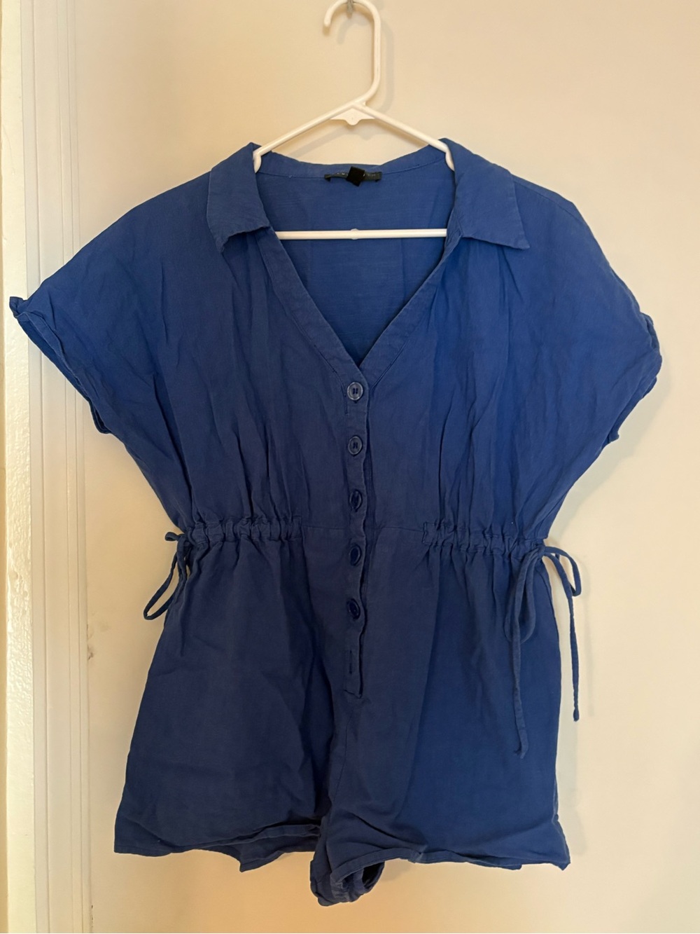 Blue blush blue romper with tie waist